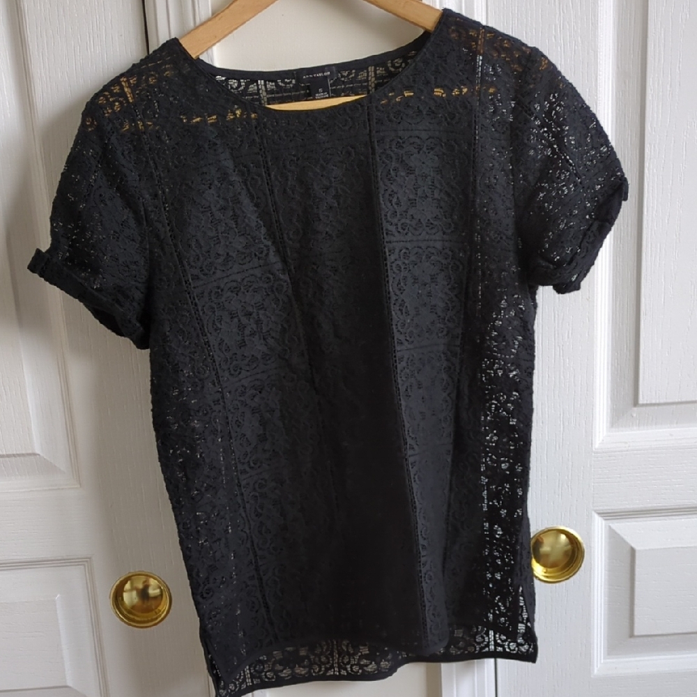 Ann Taylor Elegant Lace Short Sleeve Blouse